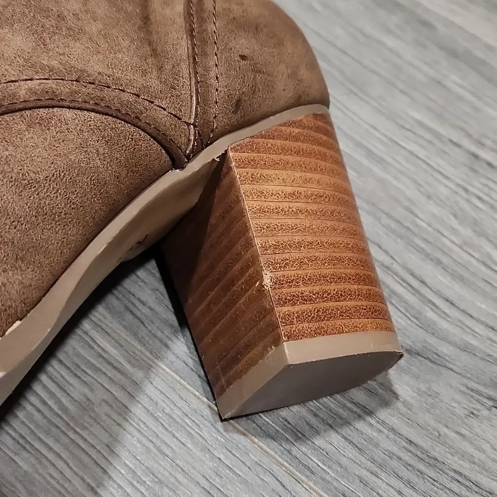 Restricted Brown Leather Sherpa Heeled Booties